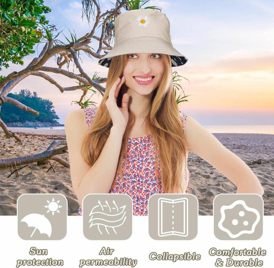 Zkptops Women's Reversible Cotton Bucket Hat – Summer Beach Travel Sun Hat for Fishing & Outdoor Activities
