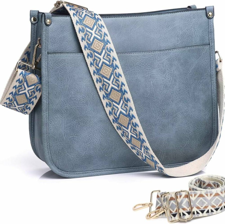 AUYOCO Vegan Leather Crossbody Bag for Women with Guitar Strap and Zipped Pockets - Stylish Shoulder Handbag Purse