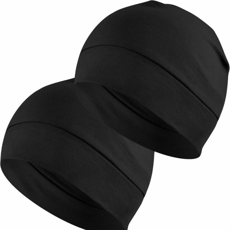 Headshion 2-Pack Breathable Cotton Skull Caps for Men & Women - Lightweight Beanie & Helmet Liner for Sleep & Outdoor
