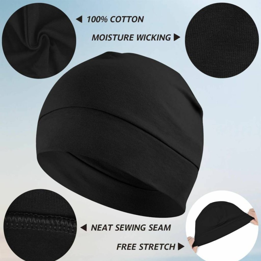 Headshion 2-Pack Breathable Cotton Skull Caps for Men & Women - Lightweight Beanie & Helmet Liner for Sleep & Outdoor