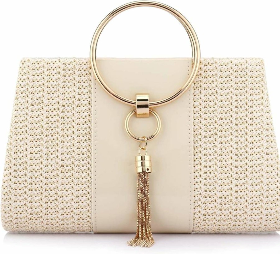 Jessie Women's Straw Clutch Purse - Fashionable Summer Beach Tote with Tassels for Evening Outings