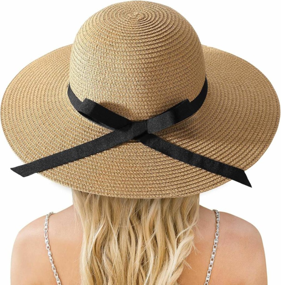 Trifabricy Women's UPF 50+ Wide Brim Straw Sun Hat - Foldable Floppy Beach Hat for Summer UV Protection