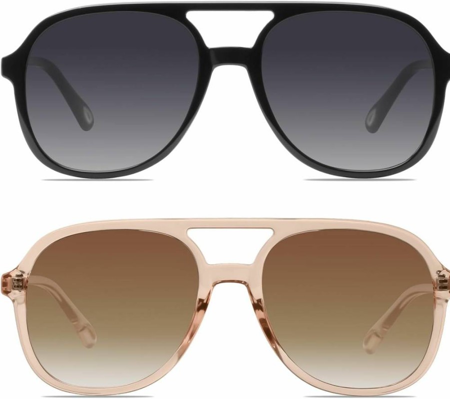 YDAOWKN Vintage 70s Square Aviator Sunglasses for Women & Men – Retro Double Bridge UV Protection Sun Glasses
