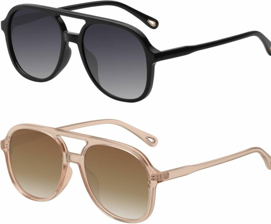 YDAOWKN Vintage 70s Square Aviator Sunglasses for Women & Men – Retro Double Bridge UV Protection Sun Glasses