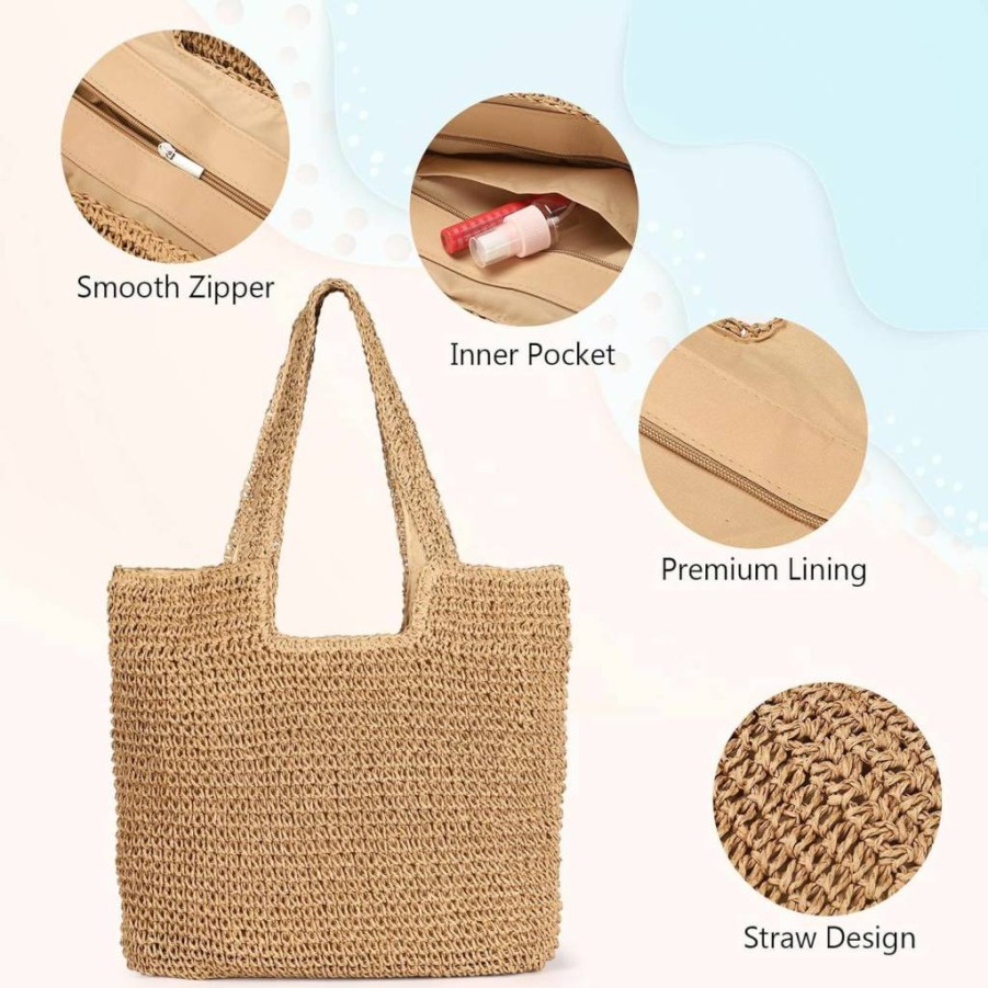 Sightor Straw Beach Bag for Women - Large Handmade Woven Tote Shoulder Bag, Summer Hobo Purse for Vacation, Picnic, Travel