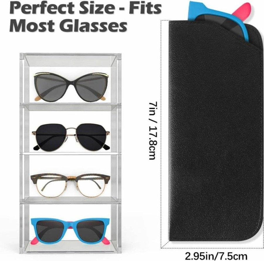TIECHI 4 Pack Soft PU Leather Eyeglass Cases - Portable Squeeze Top Glasses Pouch for Men & Women, Sunglass Holder Travel Accessories