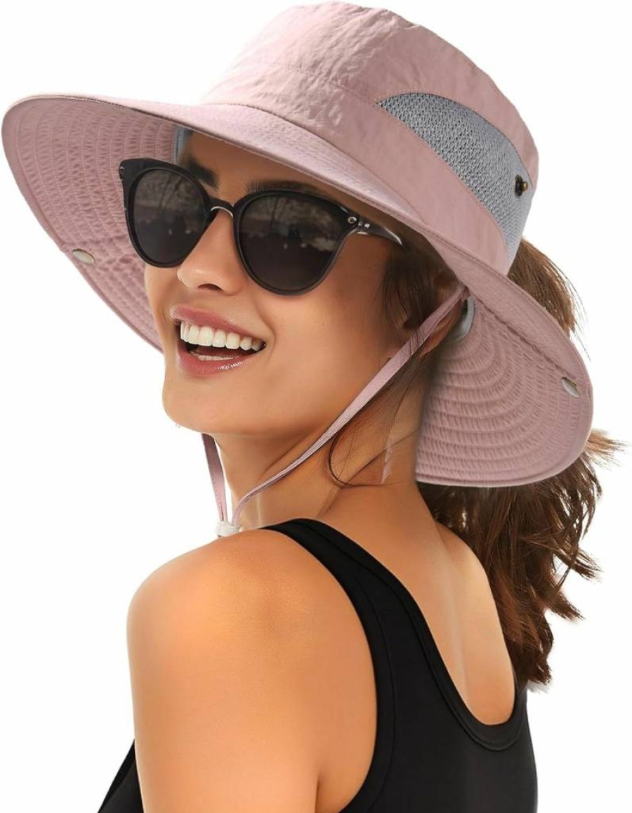 FURTALK Women's Wide Brim Sun Hat with Ponytail Hole UPF 80+ for Beach Hiking Summer Outdoor Foldable Bucket Hat