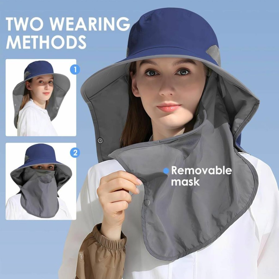 DOCVIT UPF 50+ Sun Hat for Men & Women - Detachable Neck Flap, Wide Brim UV Protection Outdoor Fishing Hat