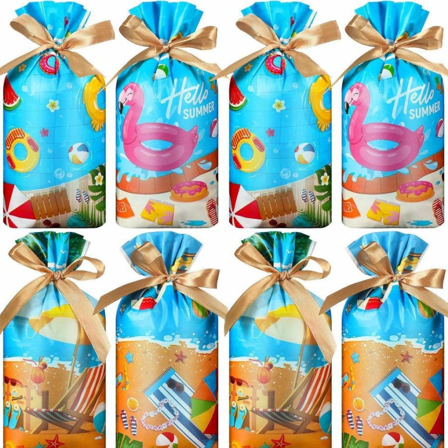 Tiamon 60-Pack Summer Pool Party Favor Bags - Drawstring Beach Treat Pouches for Candy, Goodies, and Beach Ball Gifts - Hawaiian Luau Themed Party Supplies