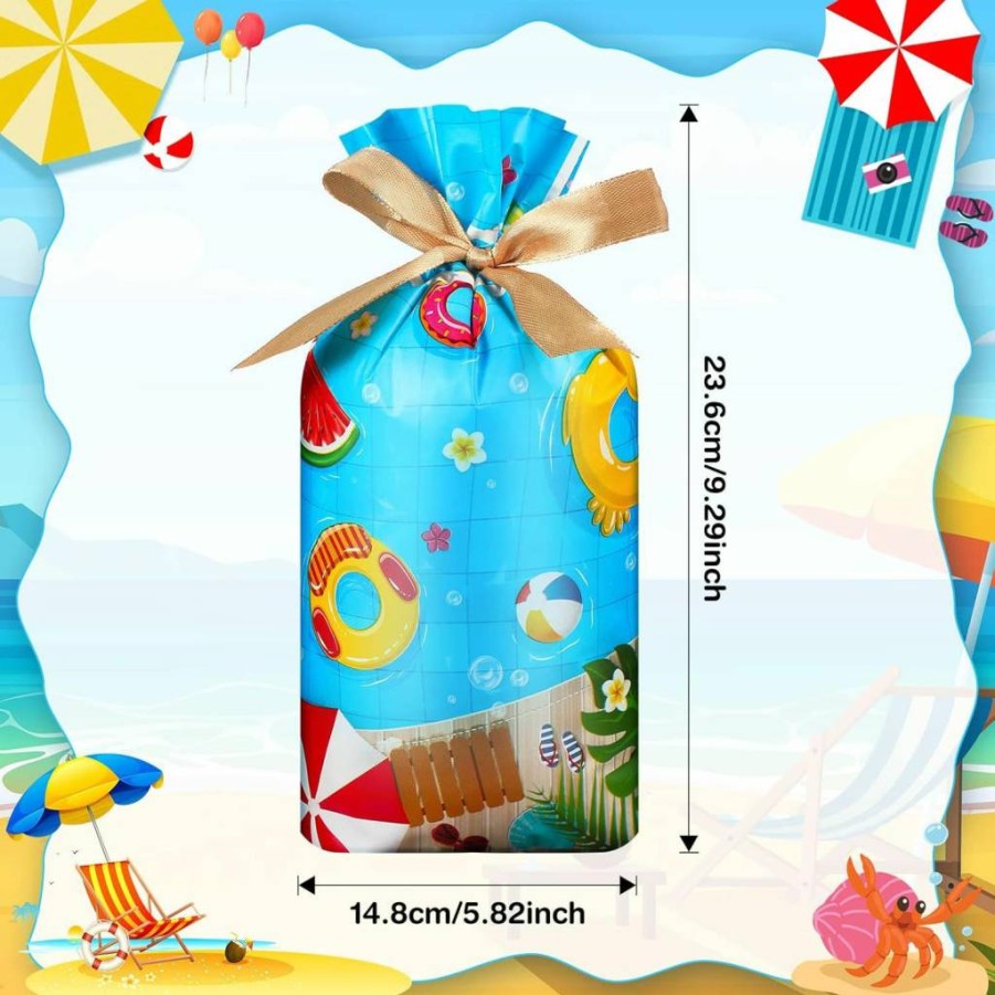 Tiamon 60-Pack Summer Pool Party Favor Bags - Drawstring Beach Treat Pouches for Candy, Goodies, and Beach Ball Gifts - Hawaiian Luau Themed Party Supplies
