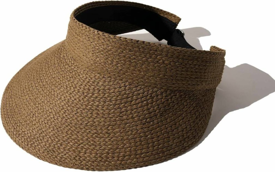 FURTALK Women's Wide Brim Straw Sun Visor Hat - Foldable Ponytail Beach Hat for Summer, Packable UV Protection Visor for Outdoor Activities