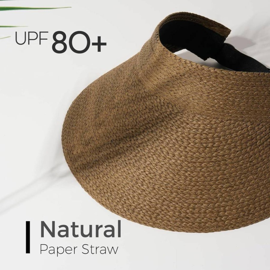 FURTALK Women's Wide Brim Straw Sun Visor Hat - Foldable Ponytail Beach Hat for Summer, Packable UV Protection Visor for Outdoor Activities
