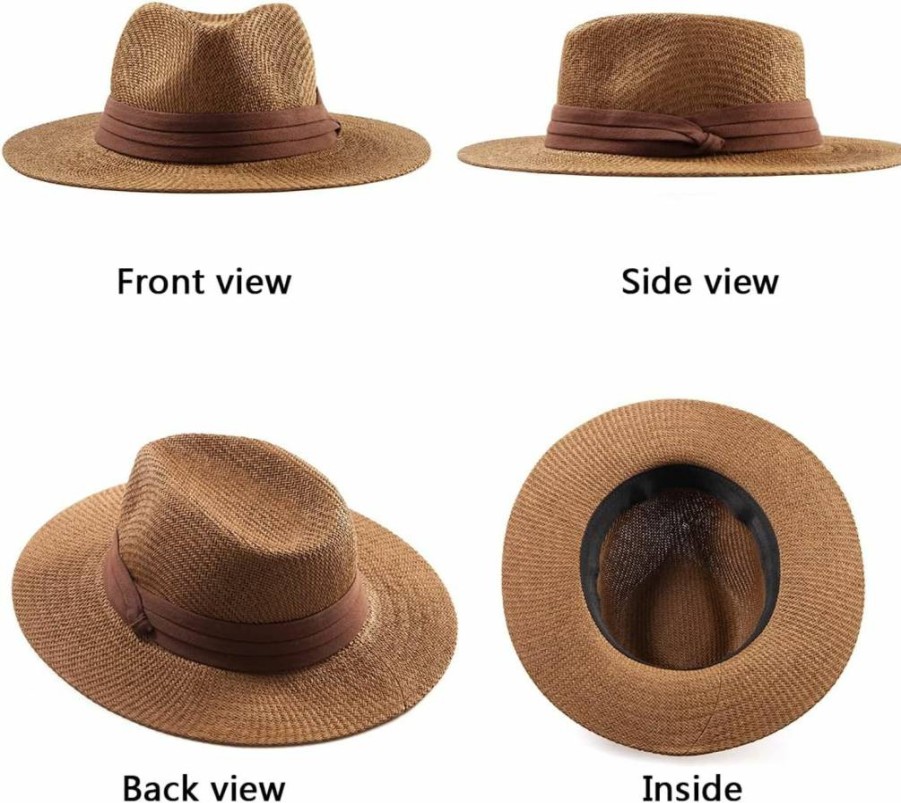 LADYBRO Wide Brim Straw Fedora Hat for Men & Women – Summer Beach Panama Sun Hat for Outdoor Activities