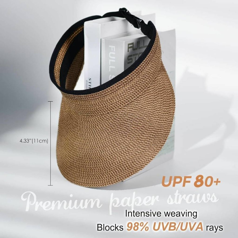 FURTALK Women's Straw Sun Visor Hat UPF 80+ Packable Ponytail Beach Hat for Summer Travel