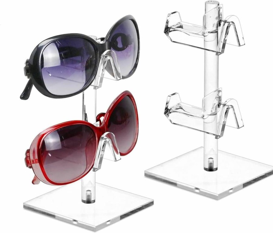 MOOCA Acrylic Sunglasses Organizer Set - 2 Pack, 5-Slot Eyeglass Holder Stand for Glasses Storage & Display