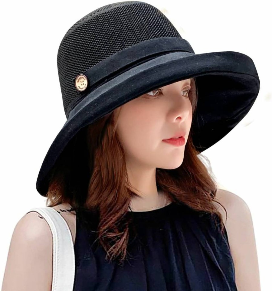 HUAMULAN Women's Summer Wide Brim Sun Hat with Metal Wired Edge UV Protection for Beach, Fishing, Hiking, Garden & Travel, Adjustable Chin Strap