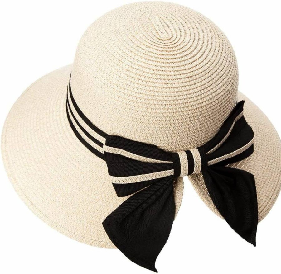 Comhats Women's Wide Brim Floppy Straw Sun Hat for Summer Beach with UPF 50+ Protection (55-64cm)
