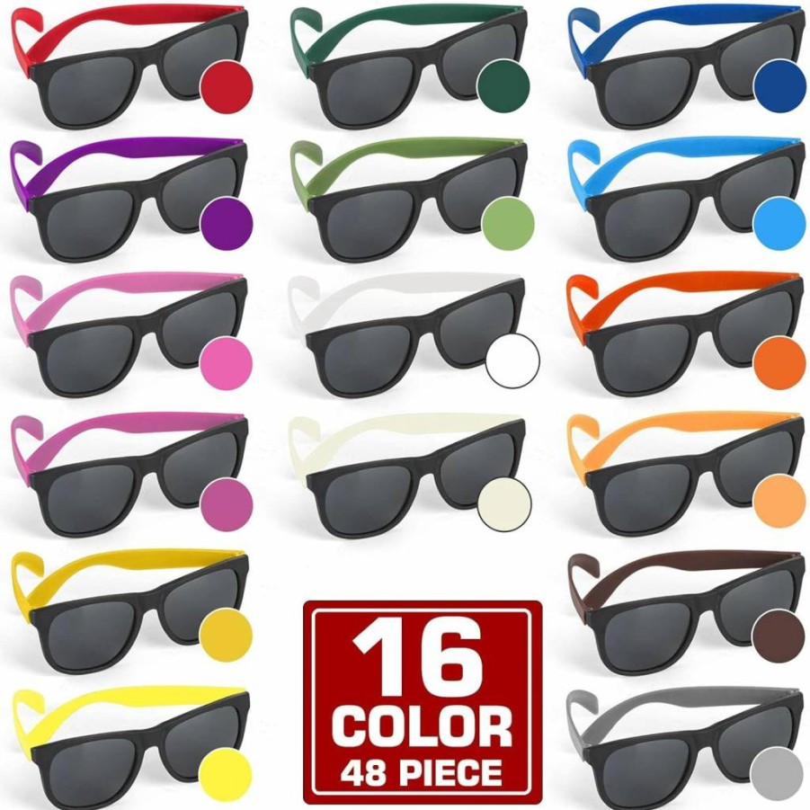 48 Pack Uzoxlsn Neon Sunglasses - 16 Colors Retro Party Glasses for Carnival, Beach, Pool Party Favors, Birthday Goody Bags, Bulk Summer Supplies