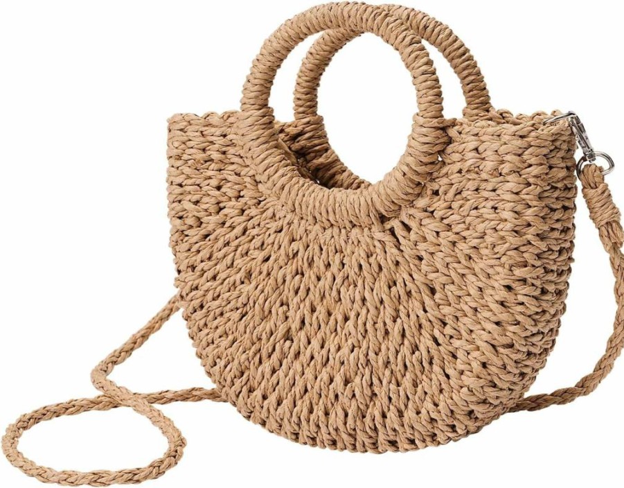 Pleneal Handmade Woven Straw Beach Tote Bag for Women - Summer Mesh Hollow Shoulder Bag for Holiday & Travel