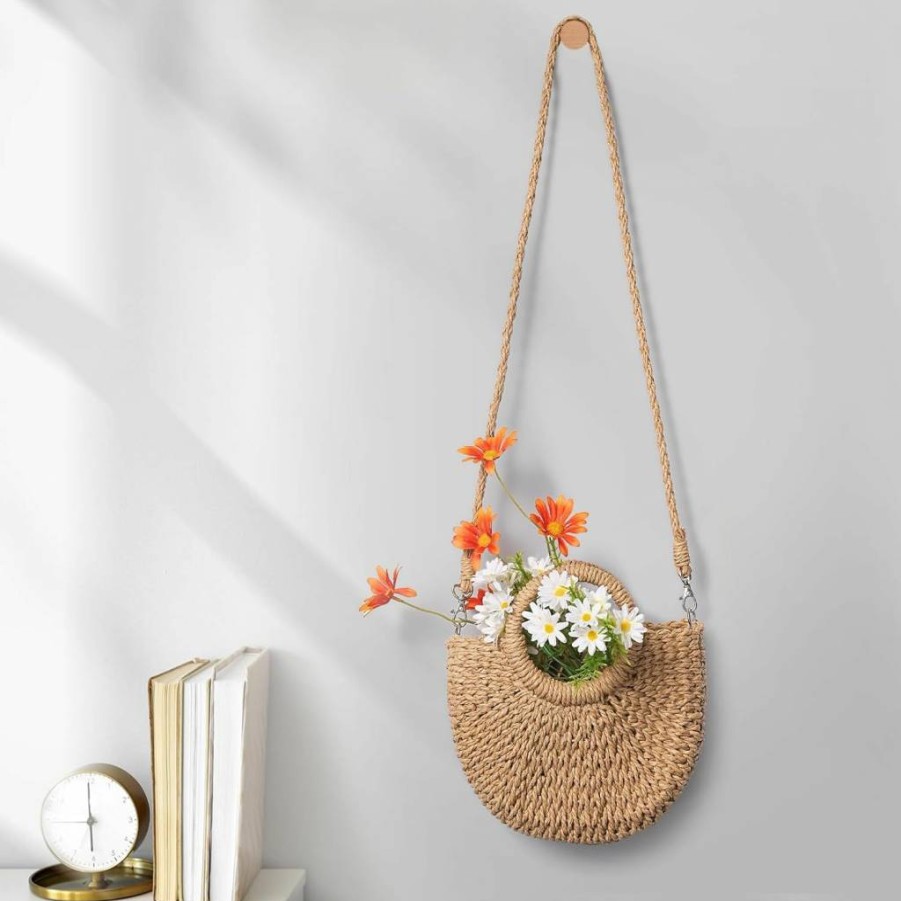 Pleneal Handmade Woven Straw Beach Tote Bag for Women - Summer Mesh Hollow Shoulder Bag for Holiday & Travel