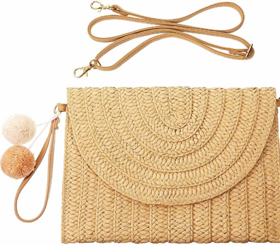 Frienda Women's Straw Shoulder Bag - Crossbody Clutch Wallet with Detachable Strap for Summer