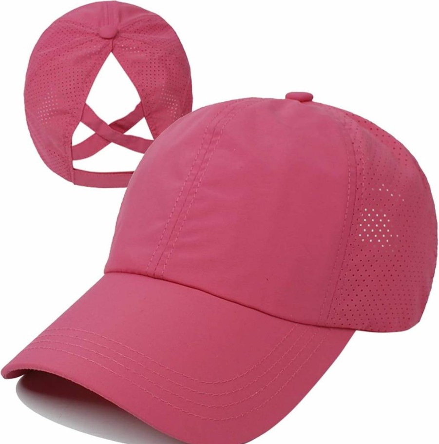 HGGE Women's Criss Cross Ponytail Baseball Cap - Adjustable High Bun Hat for Quick Drying & Messy Hair Styles