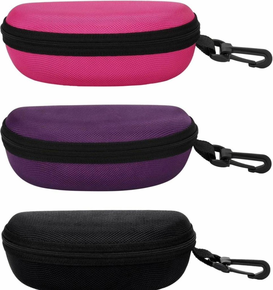 Molshine 3-Pack Durable Hard Shell Sunglasses Case with Zipper & Hook for Men Women - Travel, Sports, Eyewear Storage