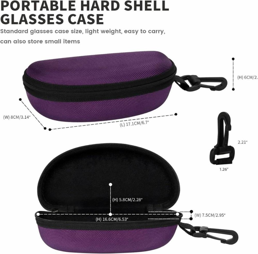 Molshine 3-Pack Durable Hard Shell Sunglasses Case with Zipper & Hook for Men Women - Travel, Sports, Eyewear Storage