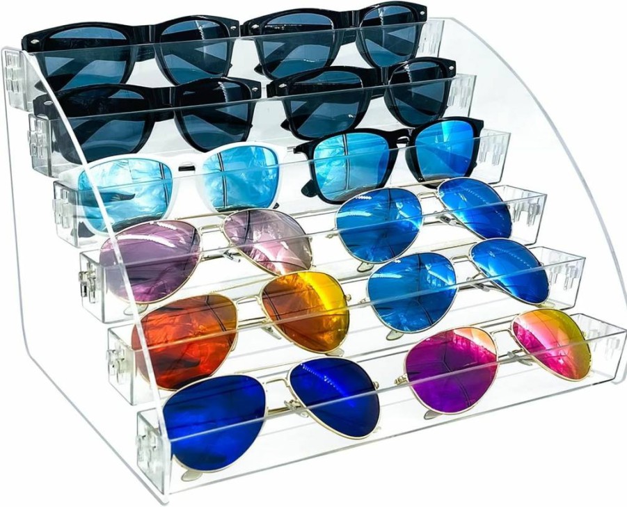 MineDecor 12-Tier Clear Plastic Eyeglasses Organizer Stand - Stackable Sunglasses Display Case, Glasses Storage Tray Box, Tabletop Eyewear Holder for Optical Shop & Home
