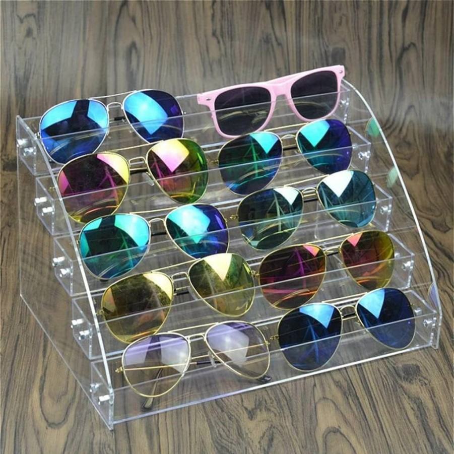 MineDecor 12-Tier Clear Plastic Eyeglasses Organizer Stand - Stackable Sunglasses Display Case, Glasses Storage Tray Box, Tabletop Eyewear Holder for Optical Shop & Home