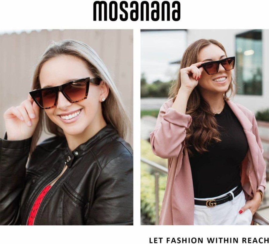 Mosanana Square Cat Eye Sunglasses for Women - Trendy Shiny UV Protection Fashion Sunglasses