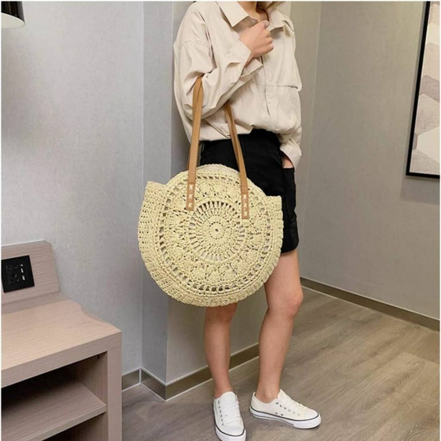 XMLMRY Foldable Straw Beach Bag for Women - Large Woven Tote Handbag, Summer Vacation Purse, Ideal Beach Gift, Durable Shoulder Bag for Outdoor Travel
