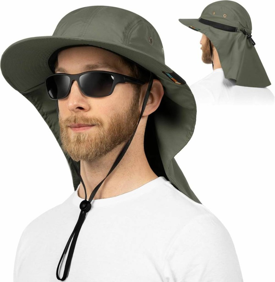 SUN CUBE Sun Hat for Men & Women - Wide Brim UV Protection Fishing Hat with Neck Flap for Hiking, Camping, Gardening, and Outdoor Activities