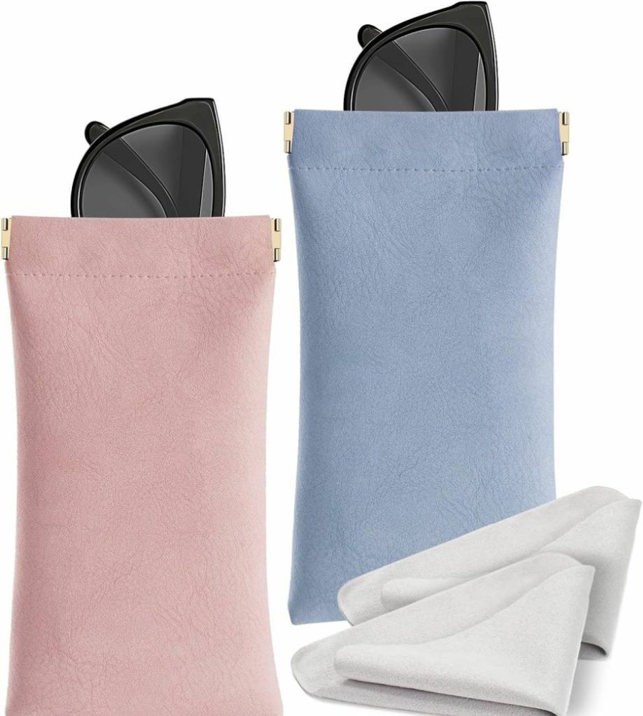 Marvolia Soft PU Leather Sunglass Case - Portable Squeeze Top Eyeglass Pouch for Women & Men