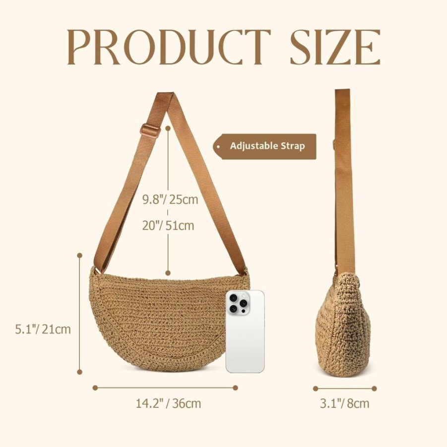 FUKEFUKEUS Women's Straw Woven Crossbody Bag - Adjustable Crescent Shoulder Purse for Summer & Beach 2025