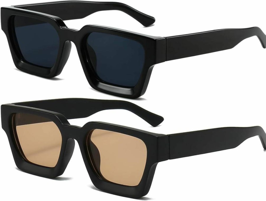 AIEYEZO Square Sunglasses for Women & Men - Thick Frame Designer Shades UV Protection Classic Retro Style