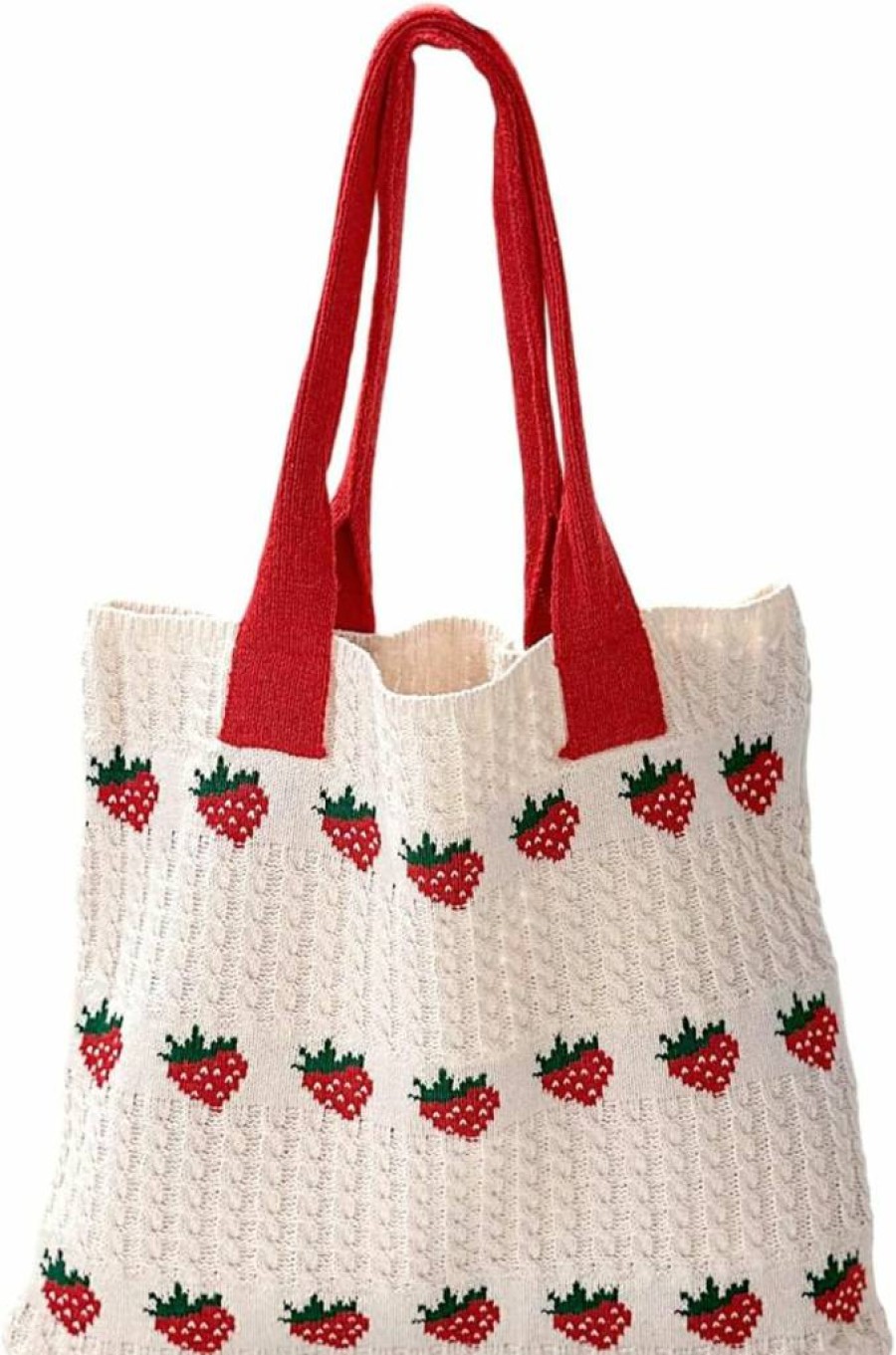 Stizimn Handmade Crochet Strawberry Tote Bag - Cute Aesthetic Knitted Shoulder Bag for Women, Yarn Woven Beach Purse, Eco-Friendly Reusable Shopping Bag
