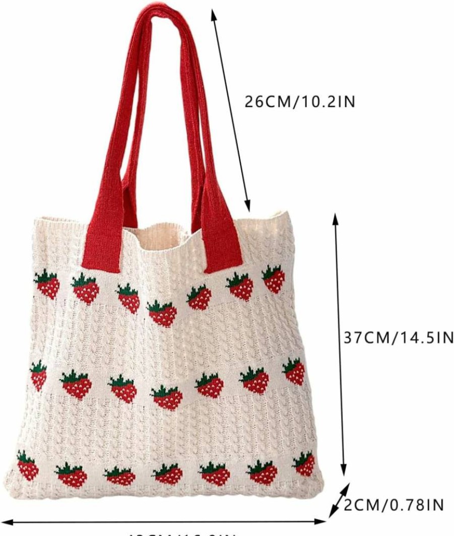 Stizimn Handmade Crochet Strawberry Tote Bag - Cute Aesthetic Knitted Shoulder Bag for Women, Yarn Woven Beach Purse, Eco-Friendly Reusable Shopping Bag