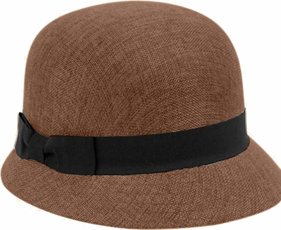 EPOCH Women's 1920s Gatsby Style Cloche Hat - Floral Embellished Linen Summer Hat with Decorative Lace Band