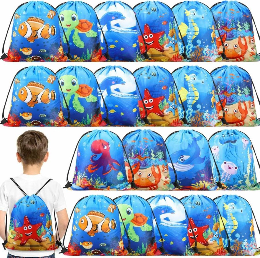 Sanwuta 18-Piece Under The Sea Party Favor Bags - Ocean Theme Drawstring Gift Bags for Beach Birthday, Baby Shower & Summer Party Decor (Classic Style)