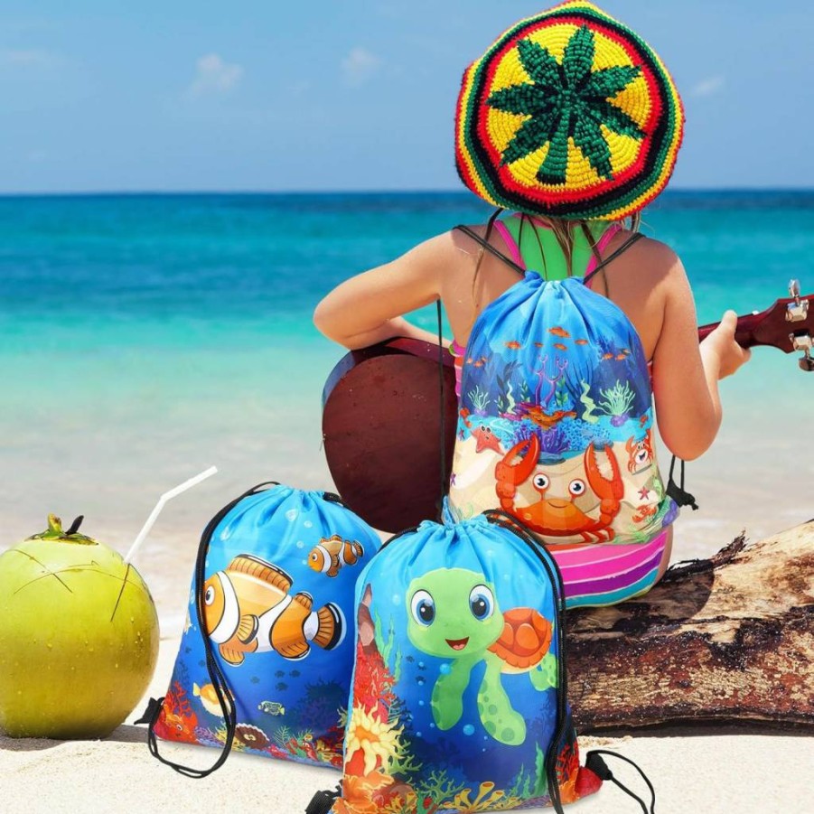 Sanwuta 18-Piece Under The Sea Party Favor Bags - Ocean Theme Drawstring Gift Bags for Beach Birthday, Baby Shower & Summer Party Decor (Classic Style)