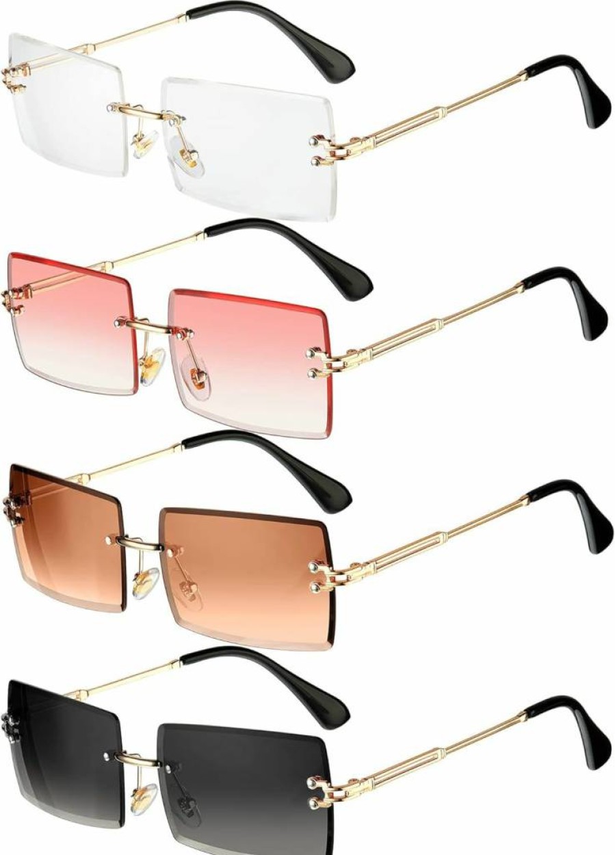 Frienda Vintage Rimless Rectangle Sunglasses for Women & Men – Lightweight Transparent Square Eyewear with UV Protection