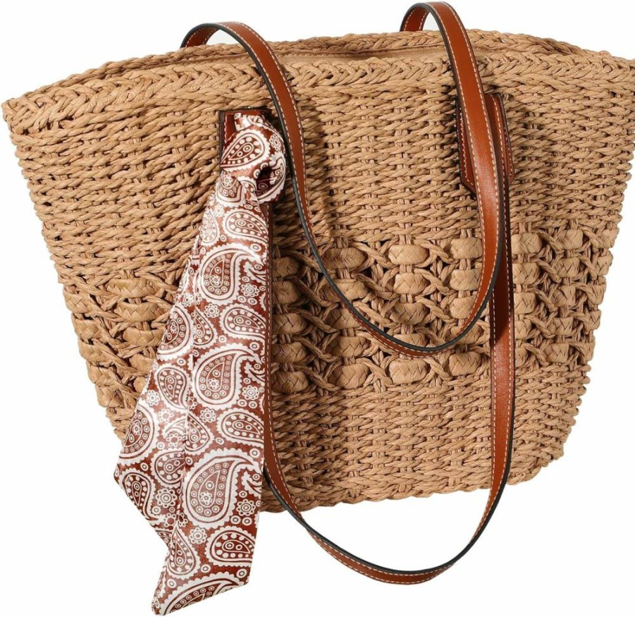 Trifabricy Woven Straw Beach Tote Bag for Women - Summer Straw Shoulder Handbag