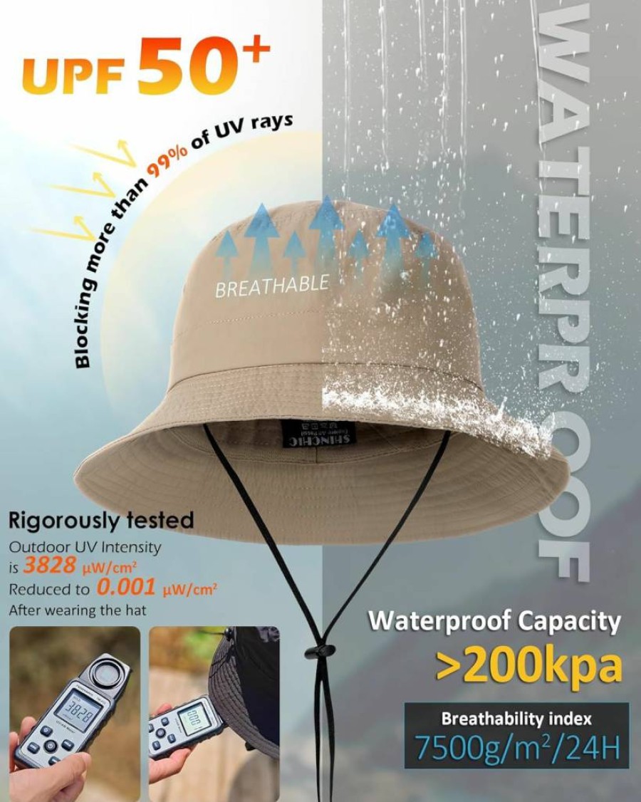 SHINCHIC Waterproof Sun Hat for Women & Men - UPF 50+ Wide Brim Boonie Hat, Foldable Summer Beach Hat for Fishing, Safari, and Outdoor Activities