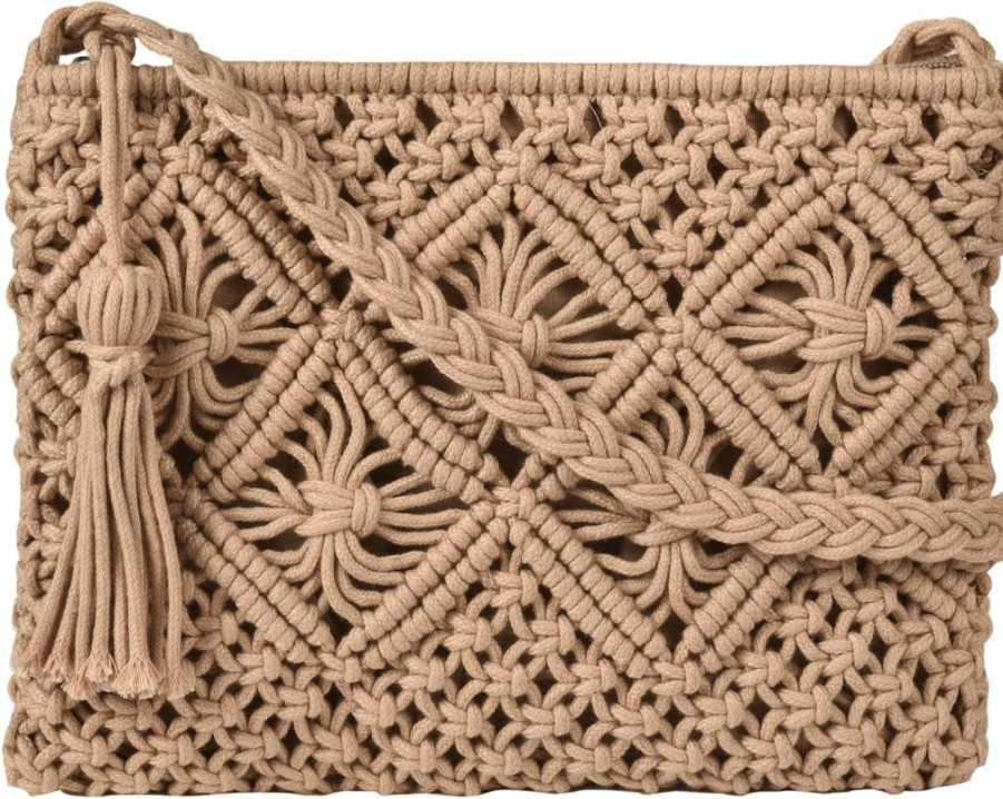 Eiyye Boho Crochet Handmade Shoulder Bag with Tassel, Summer Beach Crossbody Purse for Women