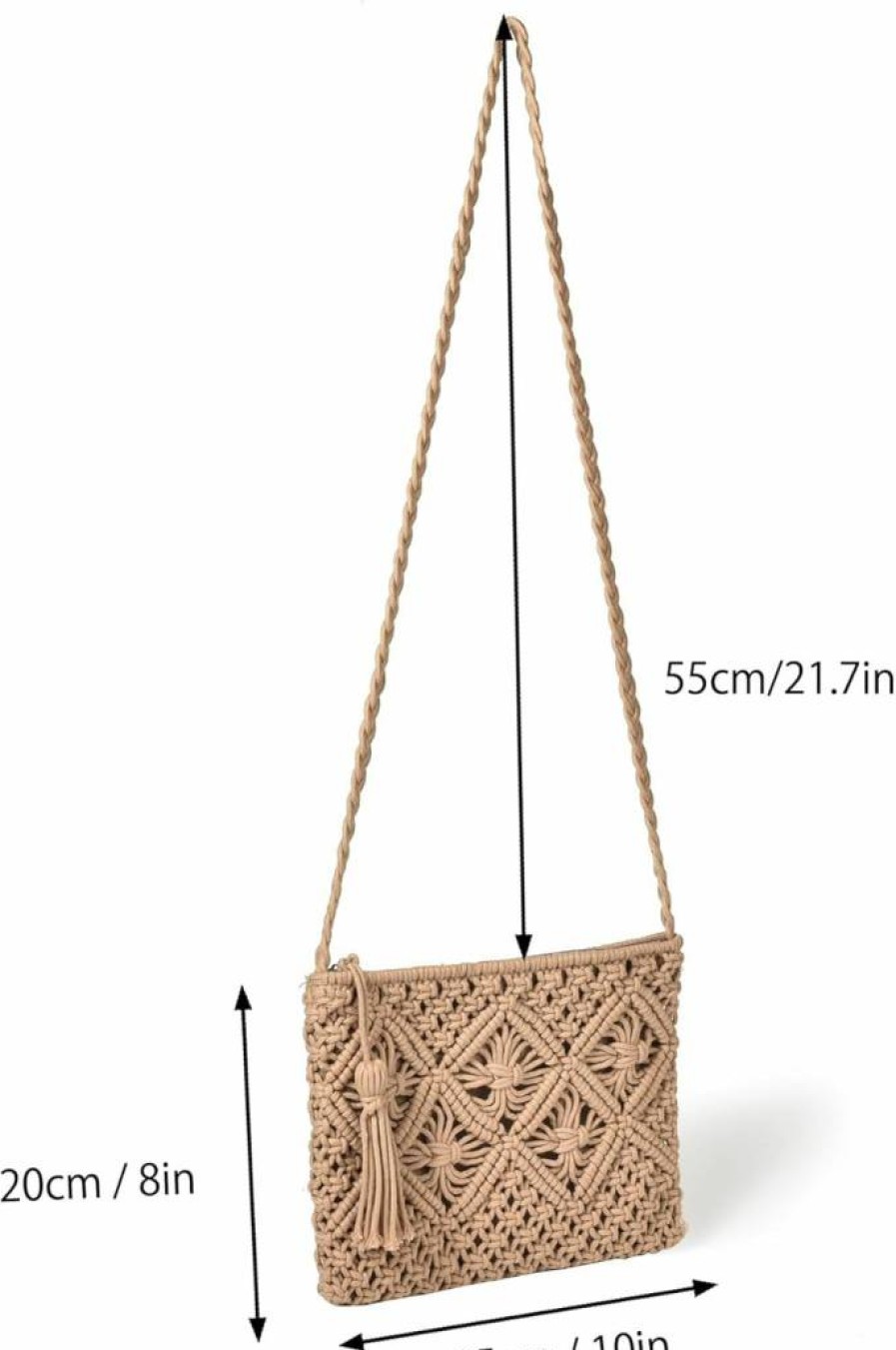 Eiyye Boho Crochet Handmade Shoulder Bag with Tassel, Summer Beach Crossbody Purse for Women
