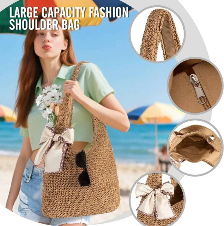 Shoowyees Handmade Raffia Straw Beach Bag for Women - Woven Tote Summer Purse, Vacation Holiday Gift 2025, Lightweight Mesh Beach Tote