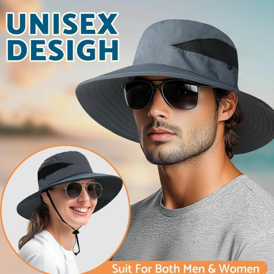 PFFY Sun Bucket Hat for Men & Women - 3" Wide Brim UPF 50+ UV Protection for Fishing, Beach & Outdoor Activities