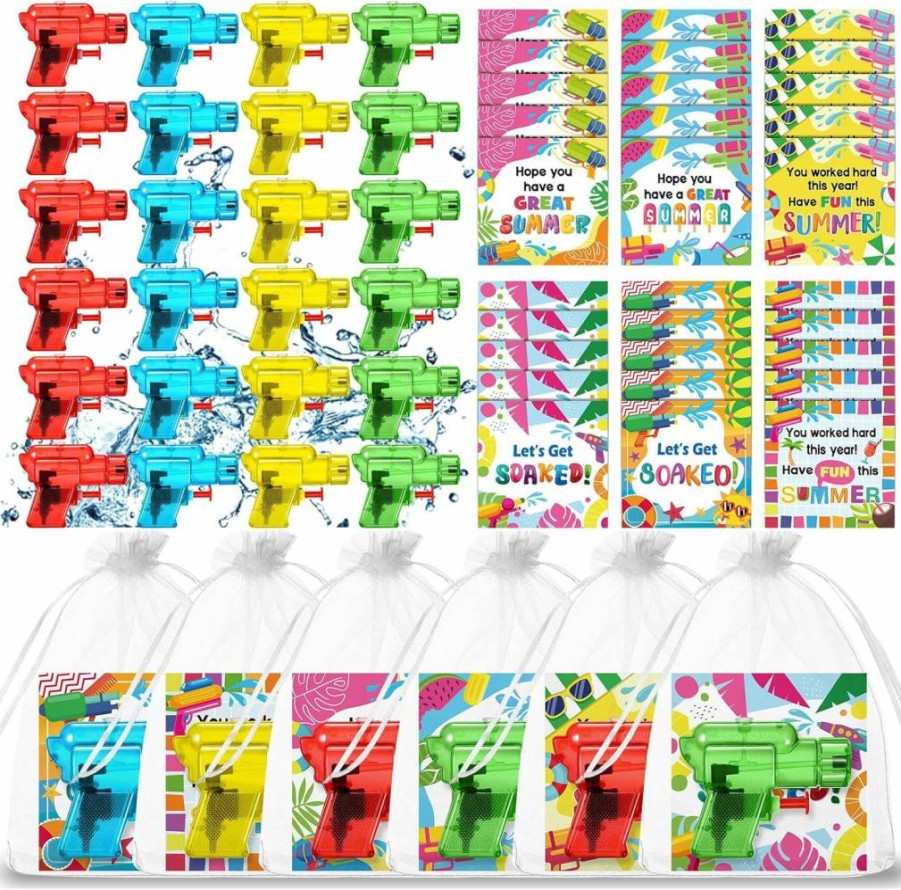 Blosssound 24-Pack Mini Water Guns with Gift Cards and Bags for Graduation, Summer Parties, Beach, Pool Favors, Teacher Student Gifts, Kindergarten School Bulk Set