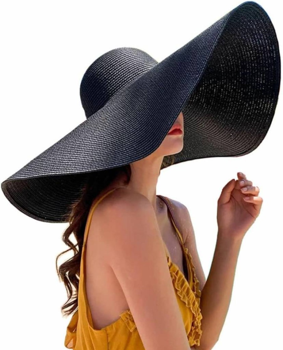 LAIKADI Women's Oversized Wide Brim Straw Sun Hat - Foldable Floppy Beach Hat, Roll Up Visor for Travel & Fashion